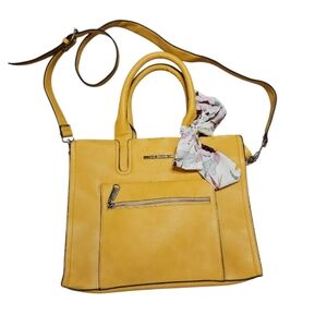 Steve Madden - Yellow Leather Tote Bag with Floral Scarf Accent - NWOT